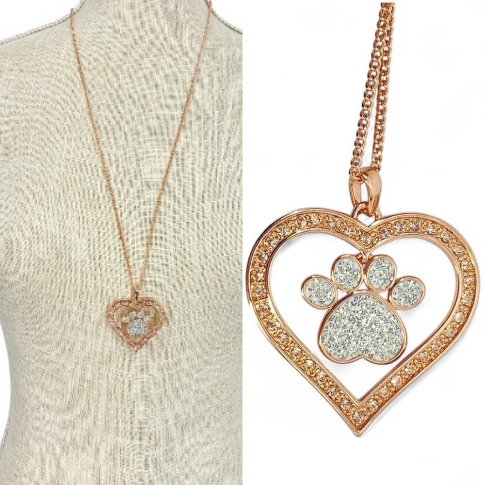 FAC Paws Of Love Crystal Heart Paw Pendant Necklace​​​